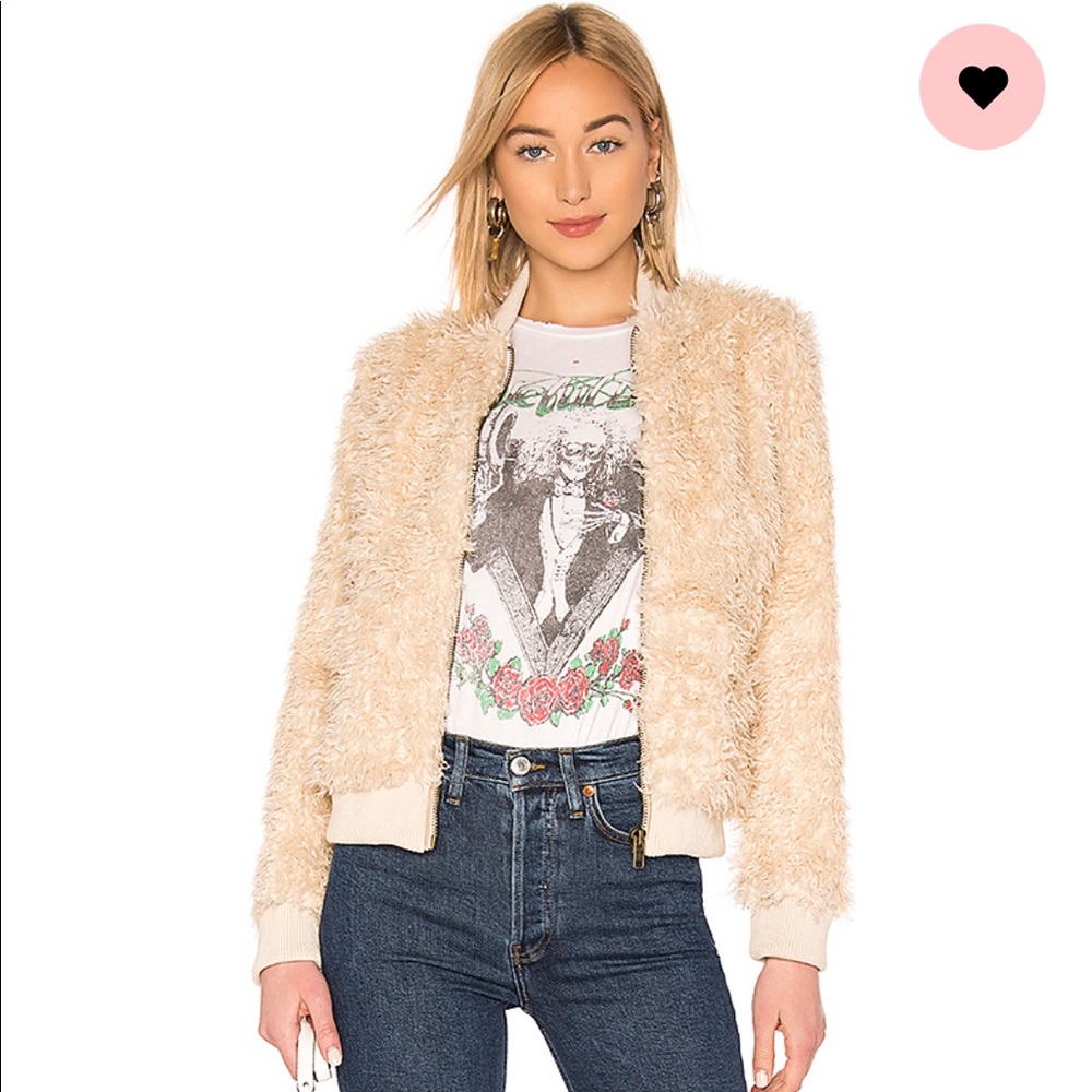 Faux Fur Lamby Bomber Jacket in Cream